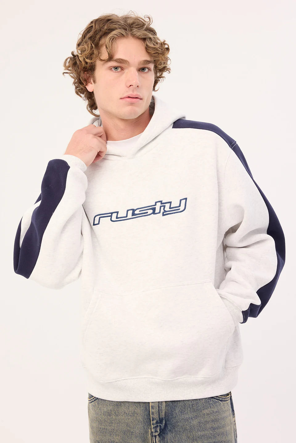 RUSTY 2K SING HOODED FLEECE ECRU MARBLE