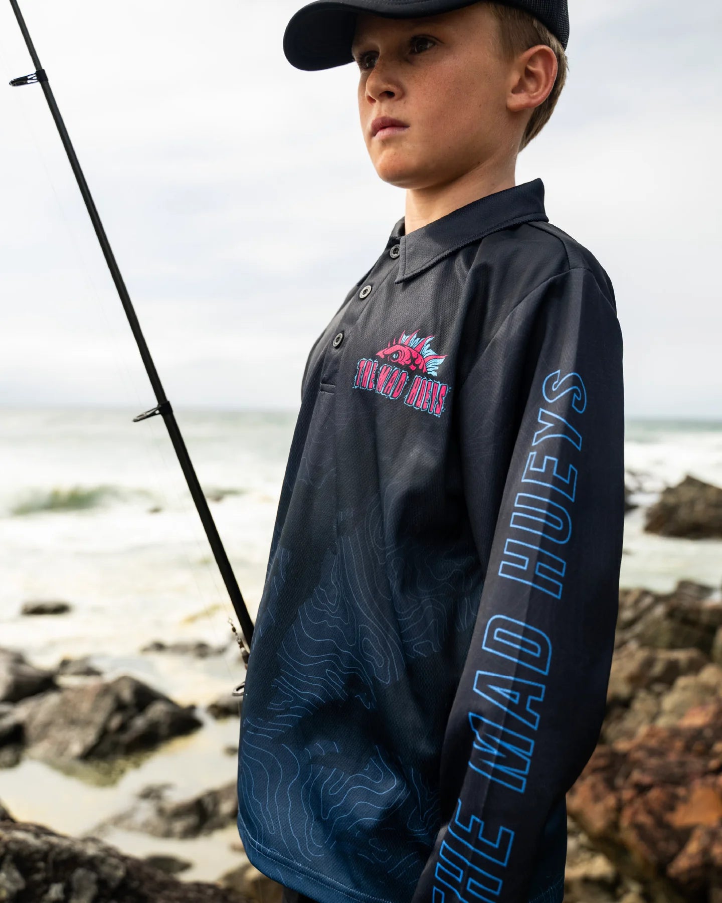 MAD HUEYS KING COD CODZILLA | YOUTH UPF 50+ FISHING JERSEY - BLACK