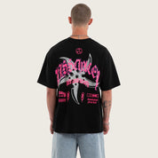 KSCY SHIELD STREET TEE BOXY CROPPED HEAVYWEIGHT GRAPHIC RELAXED STREETWEAR JET BLACK