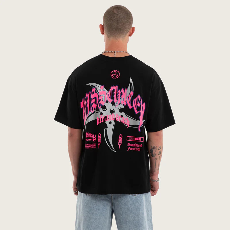 KSCY SHIELD STREET TEE BOXY CROPPED HEAVYWEIGHT GRAPHIC RELAXED STREETWEAR JET BLACK