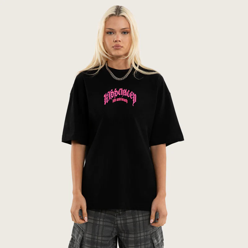 KSCY SHIELD STREET TEE BOXY CROPPED HEAVYWEIGHT GRAPHIC RELAXED STREETWEAR JET BLACK