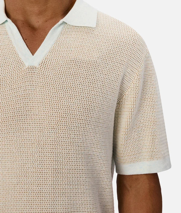 INDUSTRIE LAVENO KNIT POLO - MINT / CAMEL