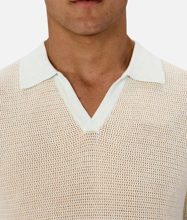 INDUSTRIE LAVENO KNIT POLO - MINT / CAMEL