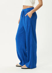 AFENDS MARINA SEERSUCKER PANT – HEMP TENCEL WIDE LEG PANTS WITH DRAWSTRING WAIST