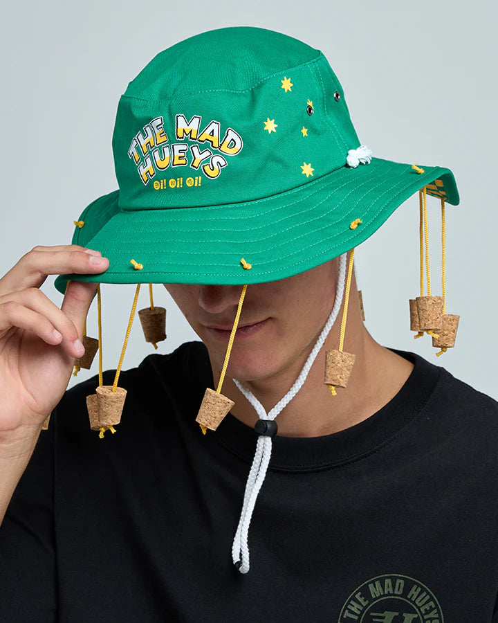 THE MAD HUEYS OI OI OI | QUICK DRY WIDE BRIM HAT - AUSSIE GREEN