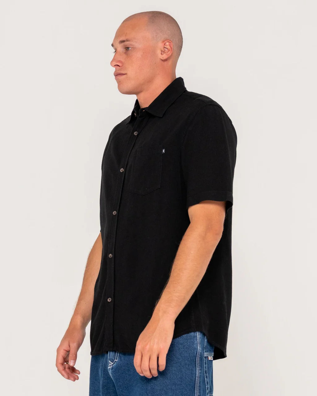 RUSTY OVERTONE SHORT SLEEVE LINEN SHIRT - BLACK