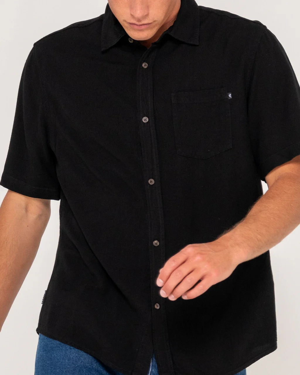 RUSTY OVERTONE SHORT SLEEVE LINEN SHIRT - BLACK