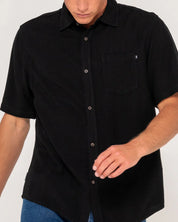 RUSTY OVERTONE SHORT SLEEVE LINEN SHIRT - BLACK