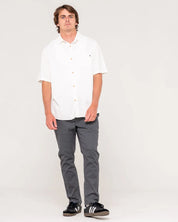 RUSTY OVERTONE SHORT SLEEVE LINEN SHIRT - WASHED WHITE