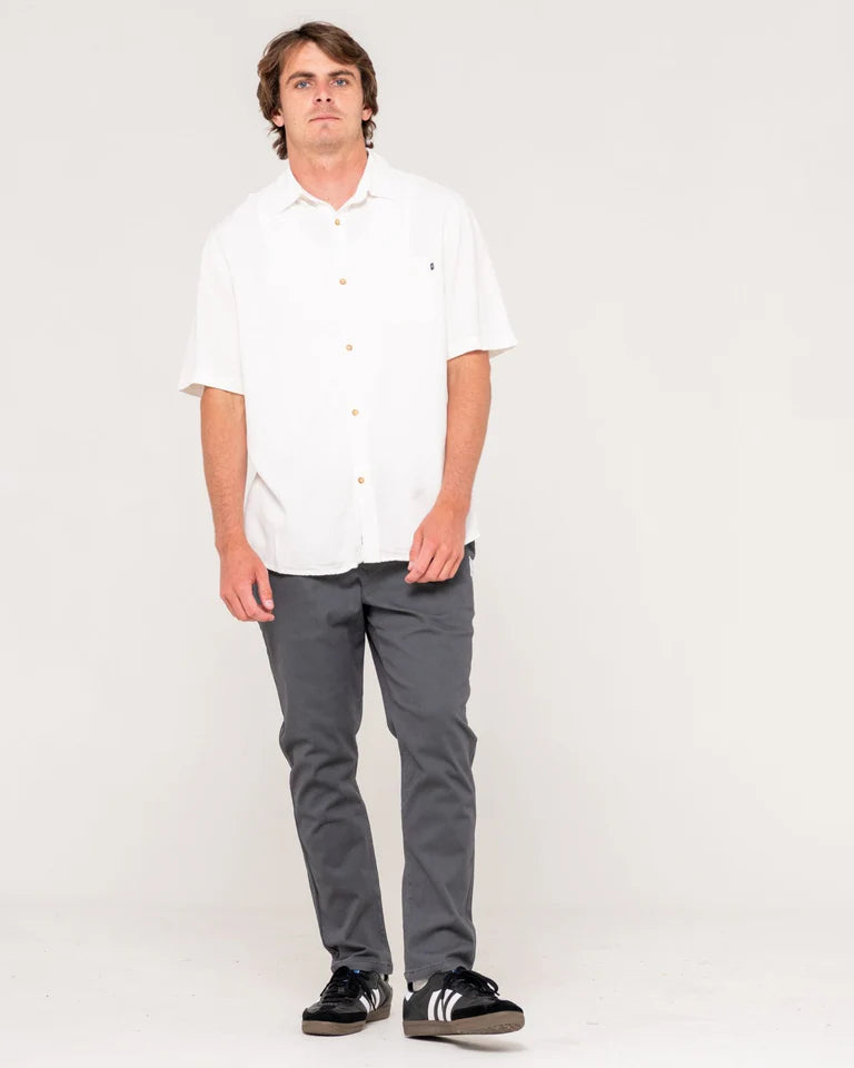 RUSTY OVERTONE SHORT SLEEVE LINEN SHIRT - WASHED WHITE
