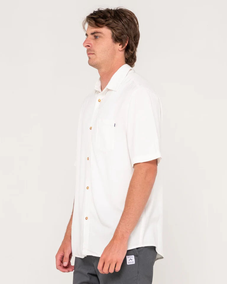 RUSTY OVERTONE SHORT SLEEVE LINEN SHIRT - WASHED WHITE