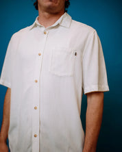 RUSTY OVERTONE SHORT SLEEVE LINEN SHIRT - WASHED WHITE