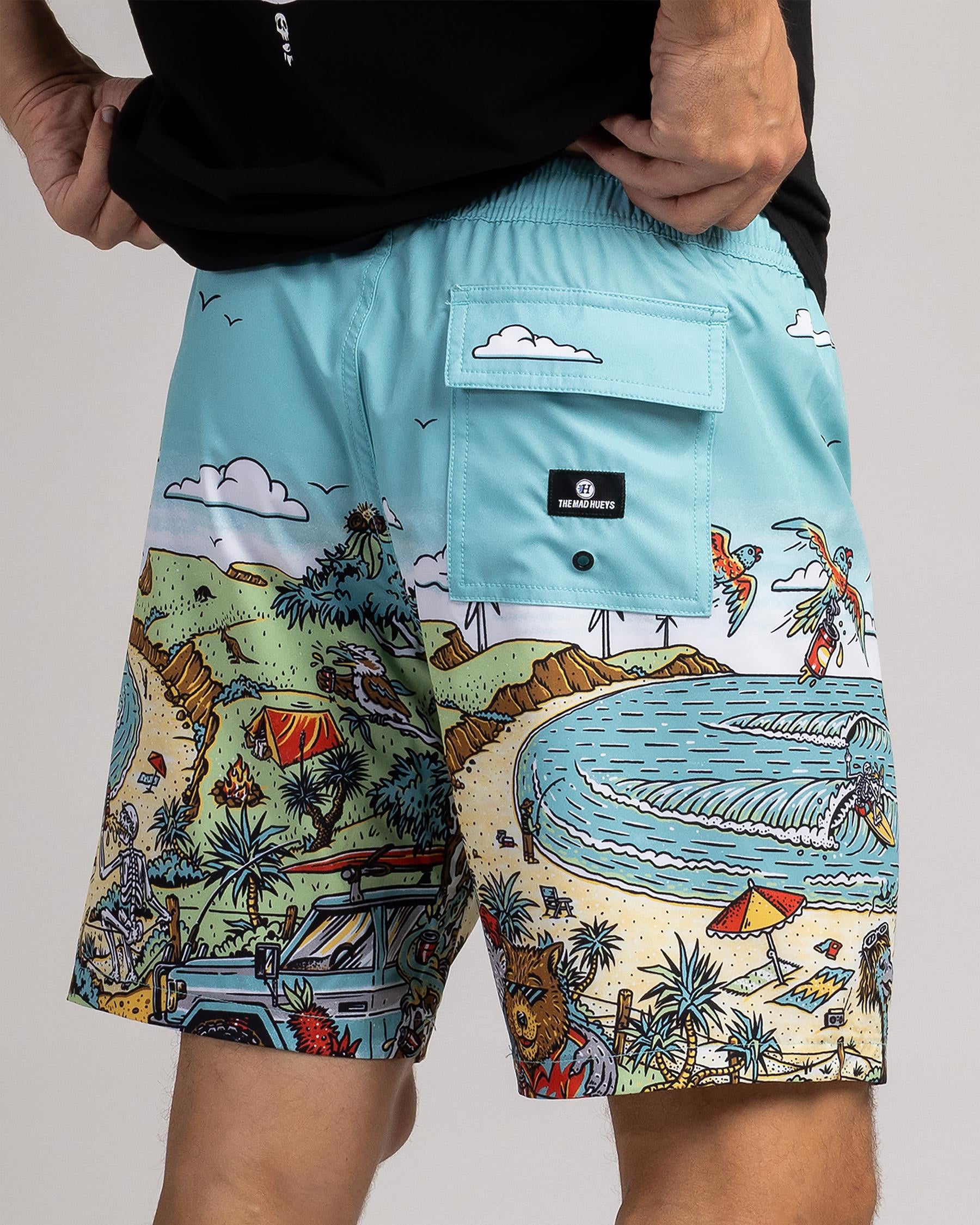 MAD HUEYS OZ STRAYA SWIM VOLLEYS – MENS QUICK DRY AUSSIE PRINT BOARD SHORTS