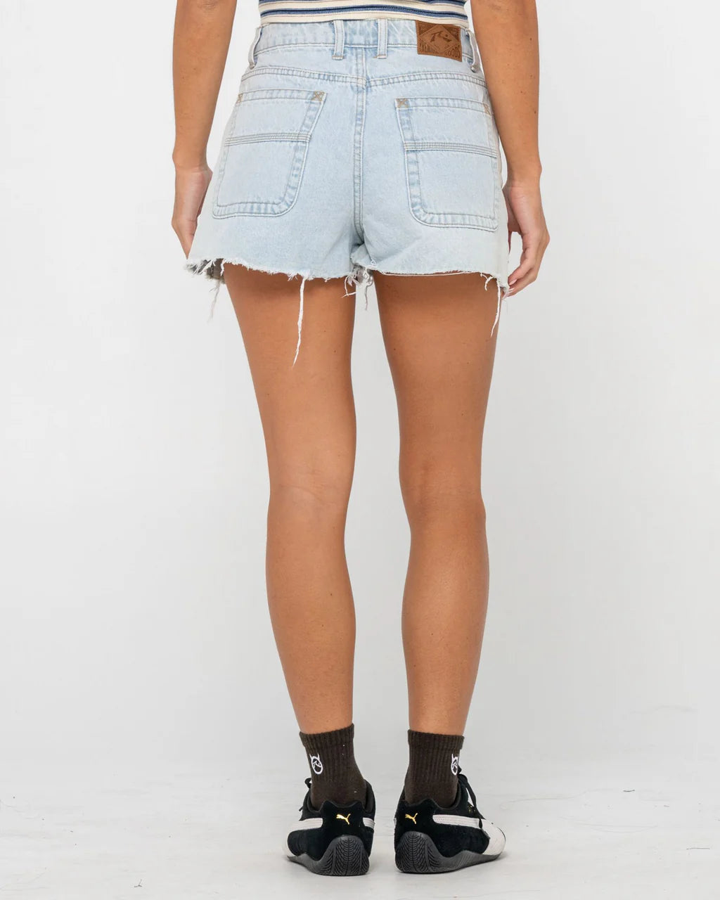 RUSTY PENNY KICK FLARE DENIM SHORT - SKY BLUE HEATHER