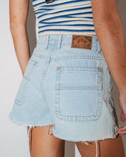 RUSTY PENNY KICK FLARE DENIM SHORT - SKY BLUE HEATHER
