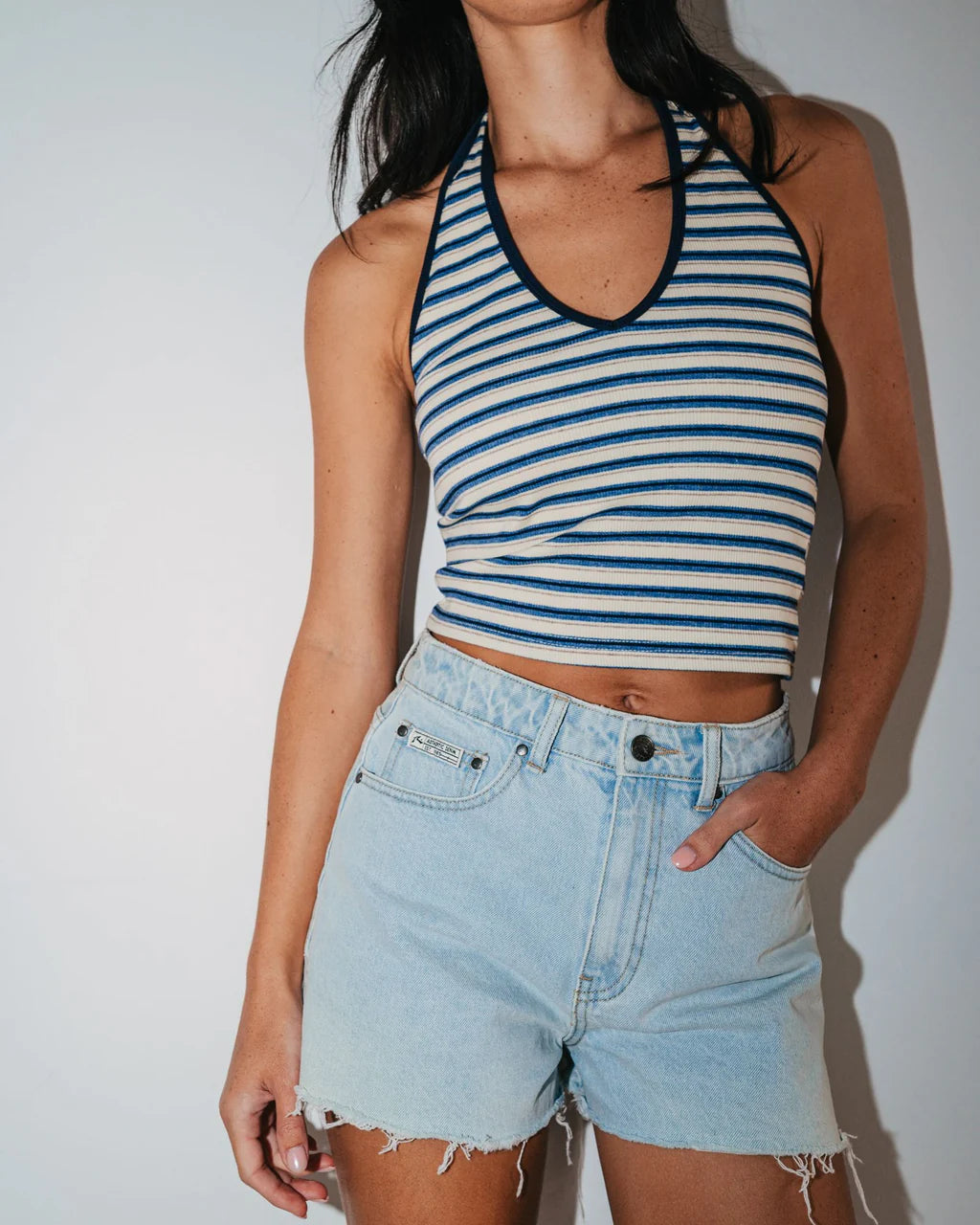 RUSTY PENNY KICK FLARE DENIM SHORT - SKY BLUE HEATHER