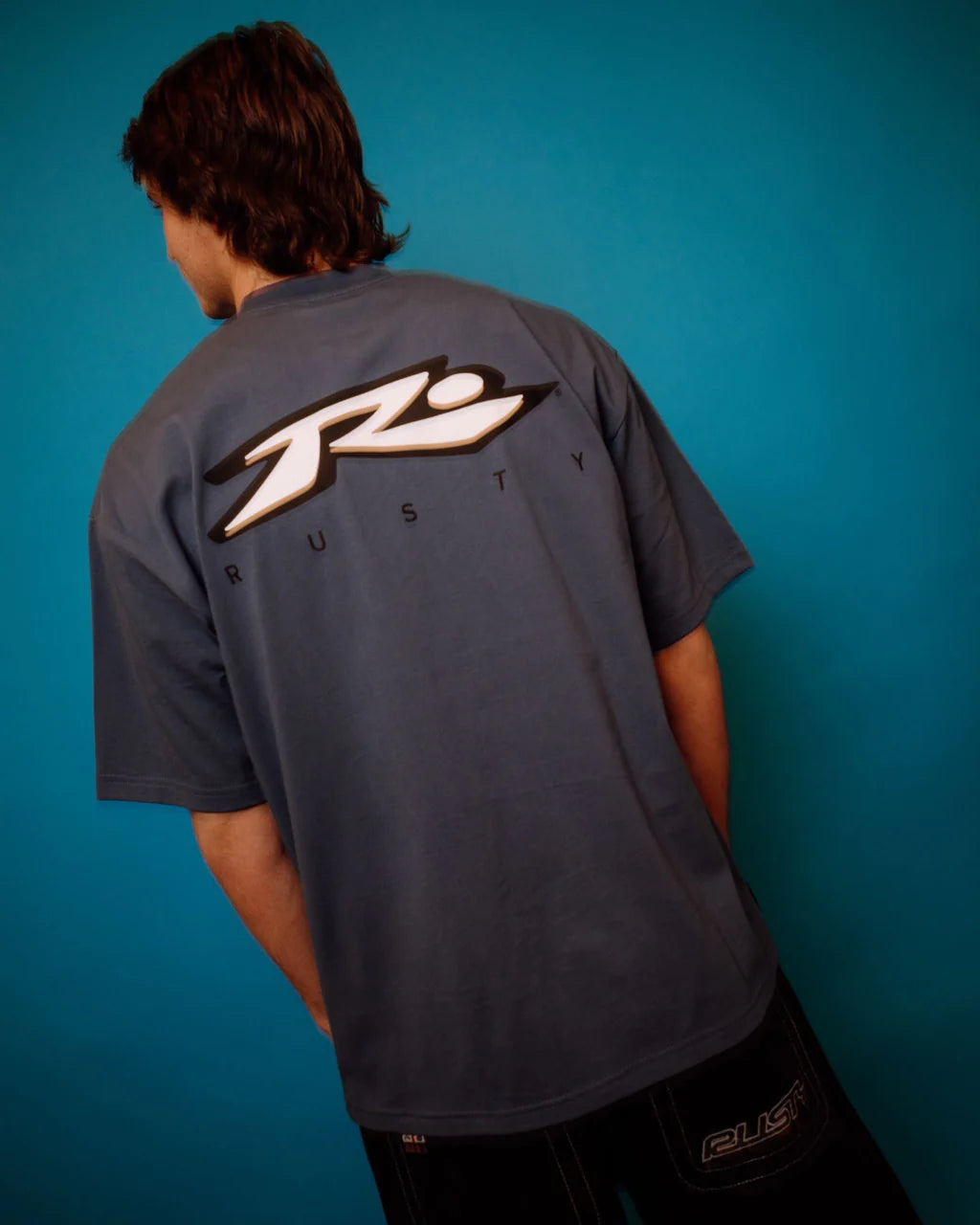 RUSTY REGISTERED OVERSIZED GRAPHIC TEE - CHINA BLUE