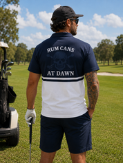 BODHI SURF RUM CANS AT DAWN GOLF POLO NAVY WHITE BREATHABLE SPORTS FIT