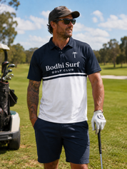 BODHI SURF RUM CANS AT DAWN GOLF POLO NAVY WHITE BREATHABLE SPORTS FIT