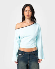 RUSTY YUNO REVERSE LONG SLEEVE SLOUCH TOP – WOMENS – POWDER AQUA