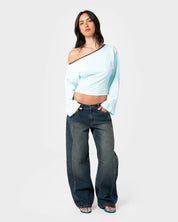 RUSTY YUNO REVERSE LONG SLEEVE SLOUCH TOP – WOMENS – POWDER AQUA