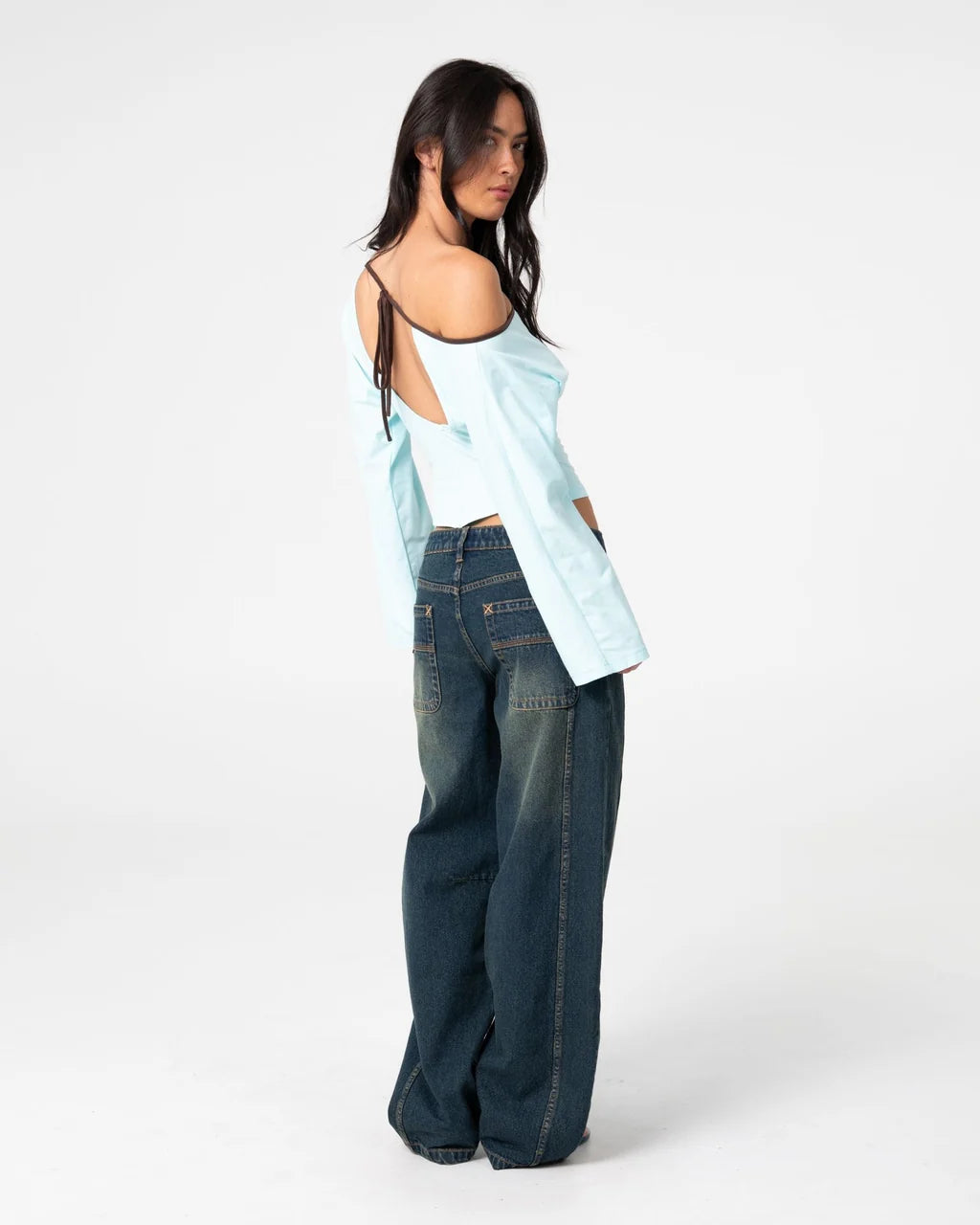 RUSTY YUNO REVERSE LONG SLEEVE SLOUCH TOP – WOMENS – POWDER AQUA