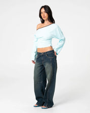 RUSTY YUNO REVERSE LONG SLEEVE SLOUCH TOP – WOMENS – POWDER AQUA