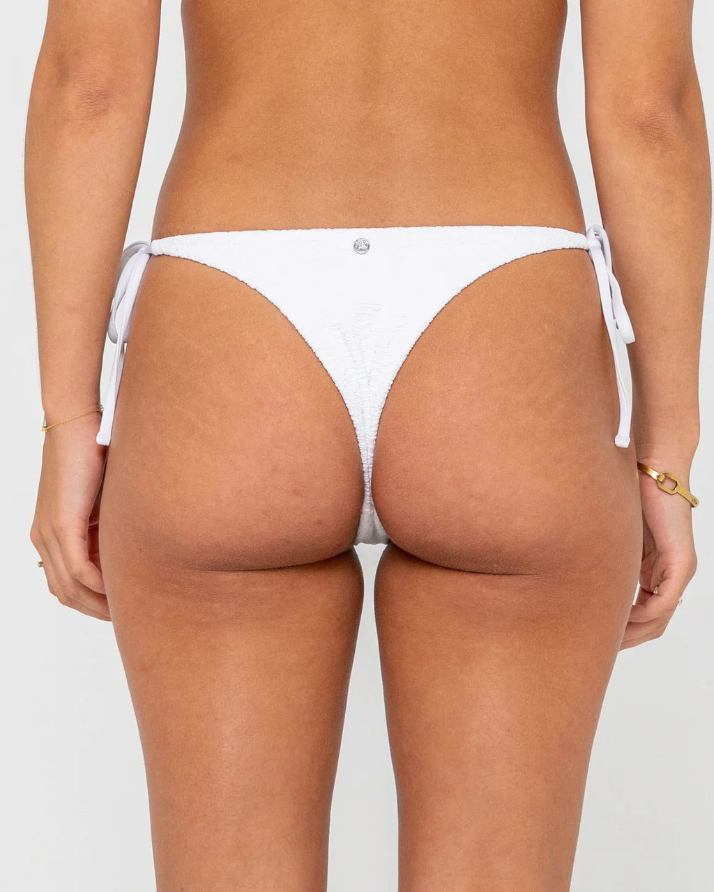 RUSTY SANDALWOOD TIE SIDE BRAZILIAN BIKINI BOTTOM WHITE