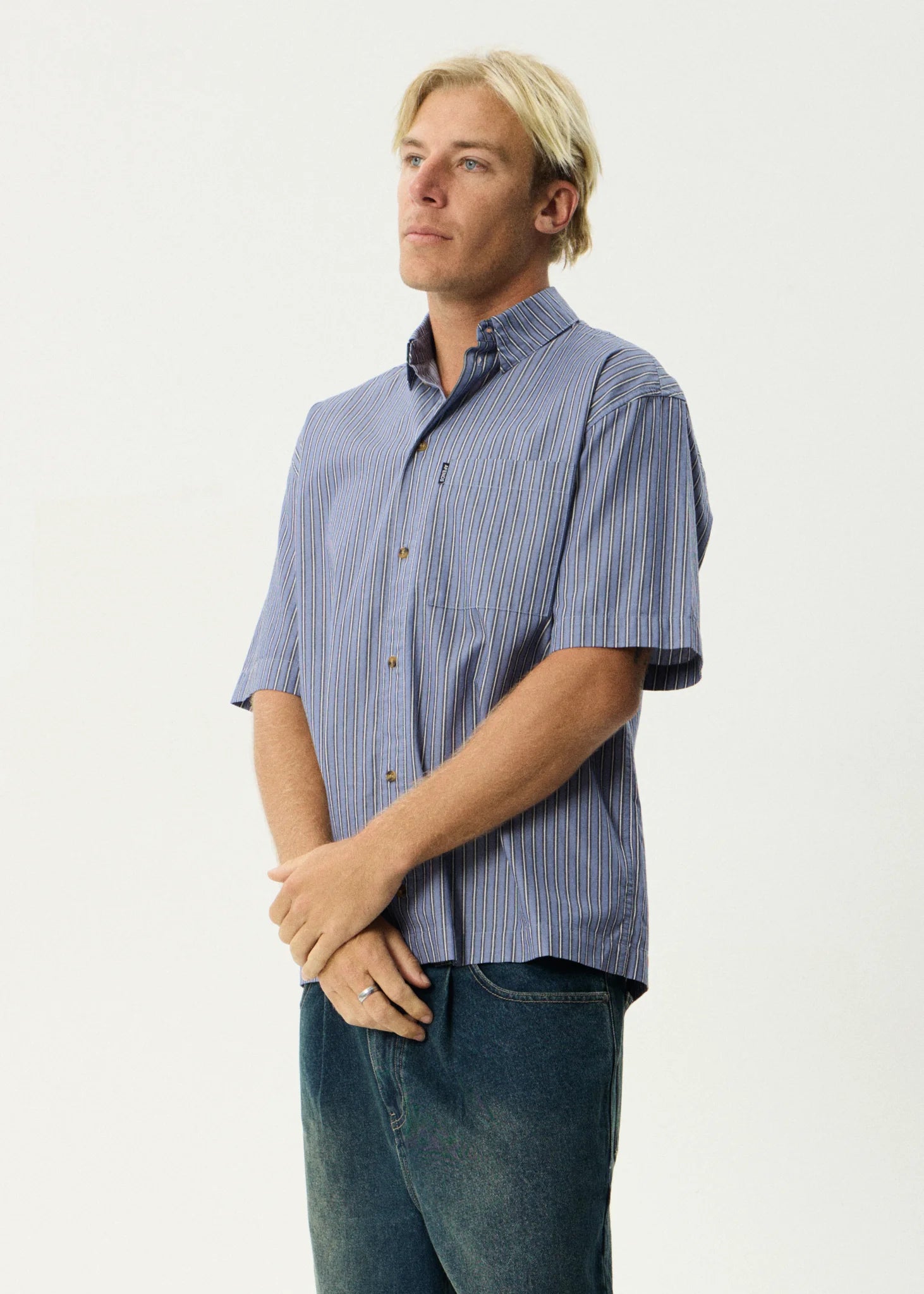 AFENDS SHIPWRECK STRIPE SHORT SLEEVE SHIRT – RECYCLED ORGANIC COTTON OVERSIZED BUTTON-UP