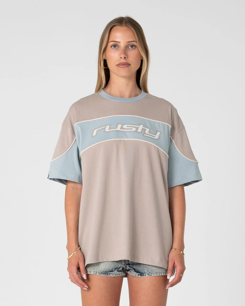 RUSTY KINETIC OVERSIZED GRAPHIC TEE WOMENS ULTIMATE GREY