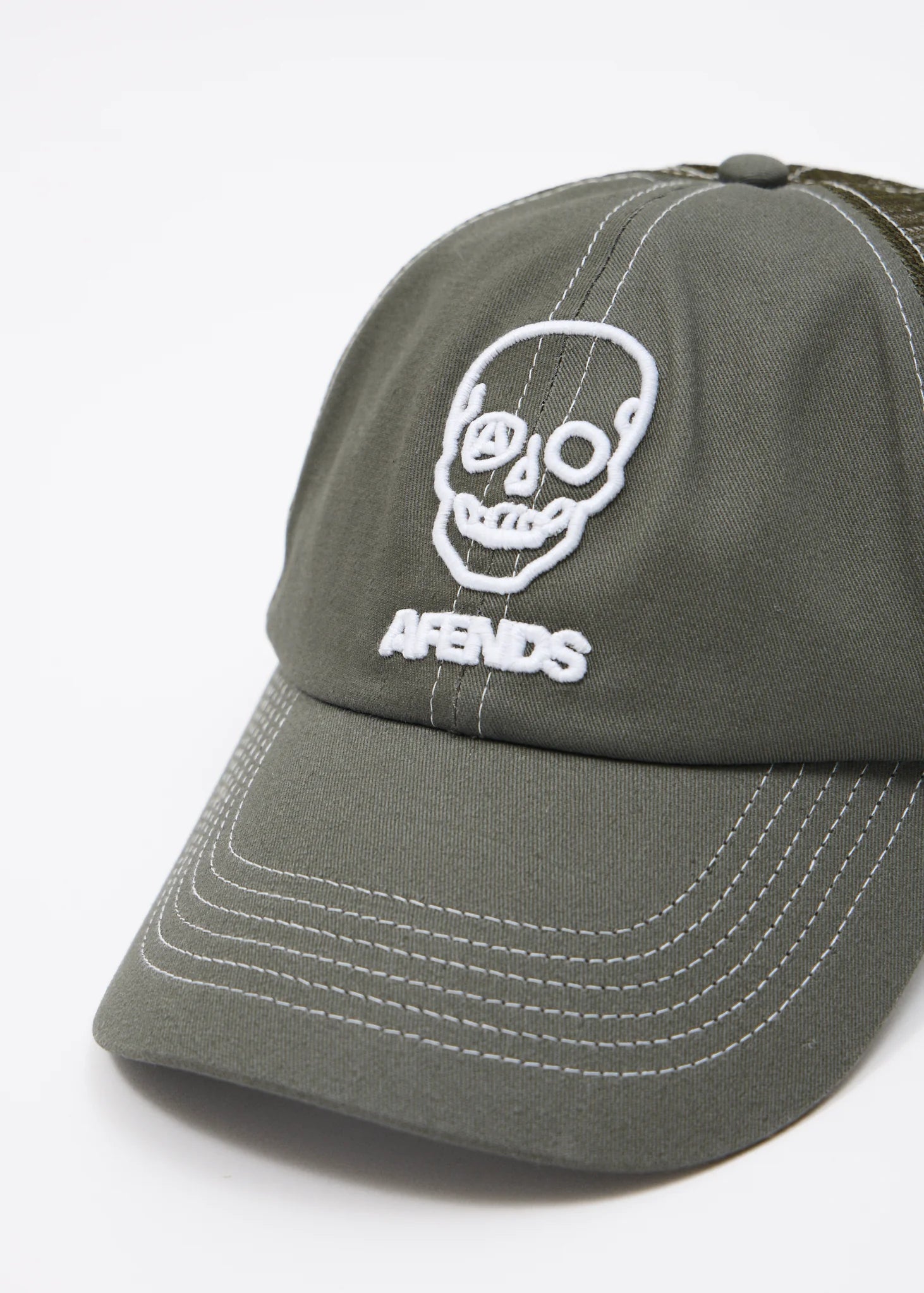 AFENDS SKELETOR SIX PANEL MESH CAP – RECYCLED SNAPBACK HAT WITH EMBROIDERY