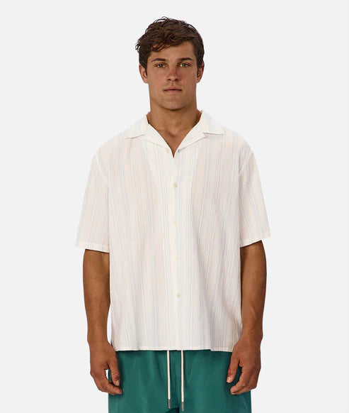 INDUSTRIE THE MARCOS SHORT SLEEVE SHIRT - OFF WHITE/TURQUOISE