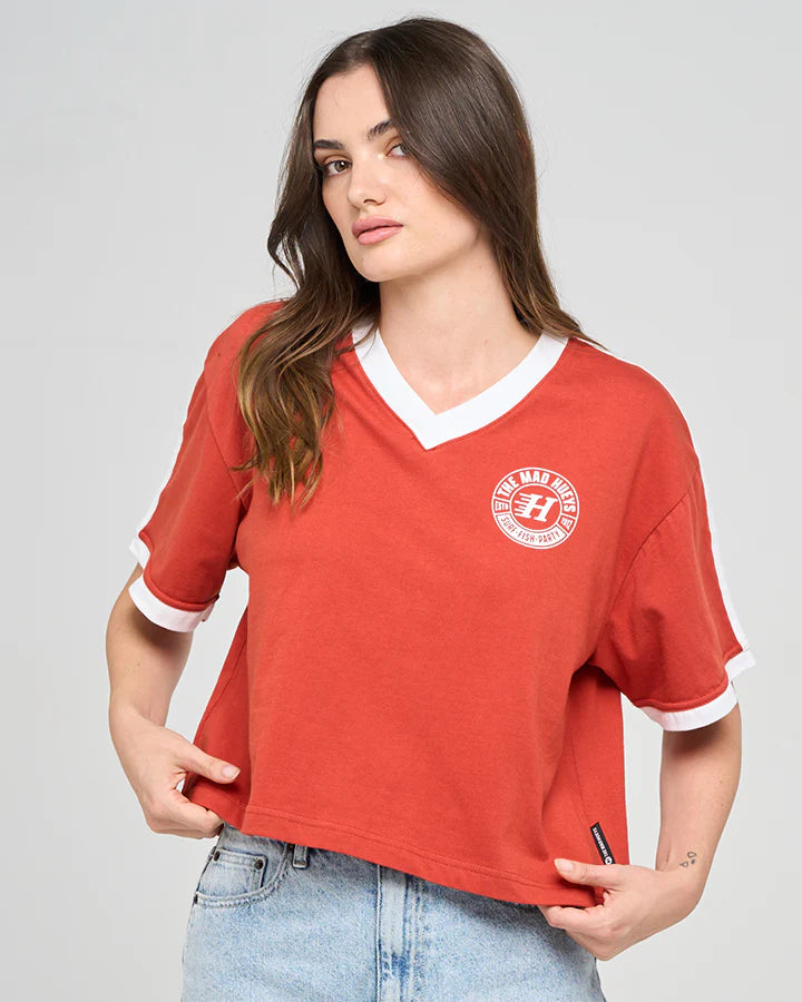 MAD HUEYS LIVING HUEYS | WOMENS BOXY V NECK TEE - RED CLAY