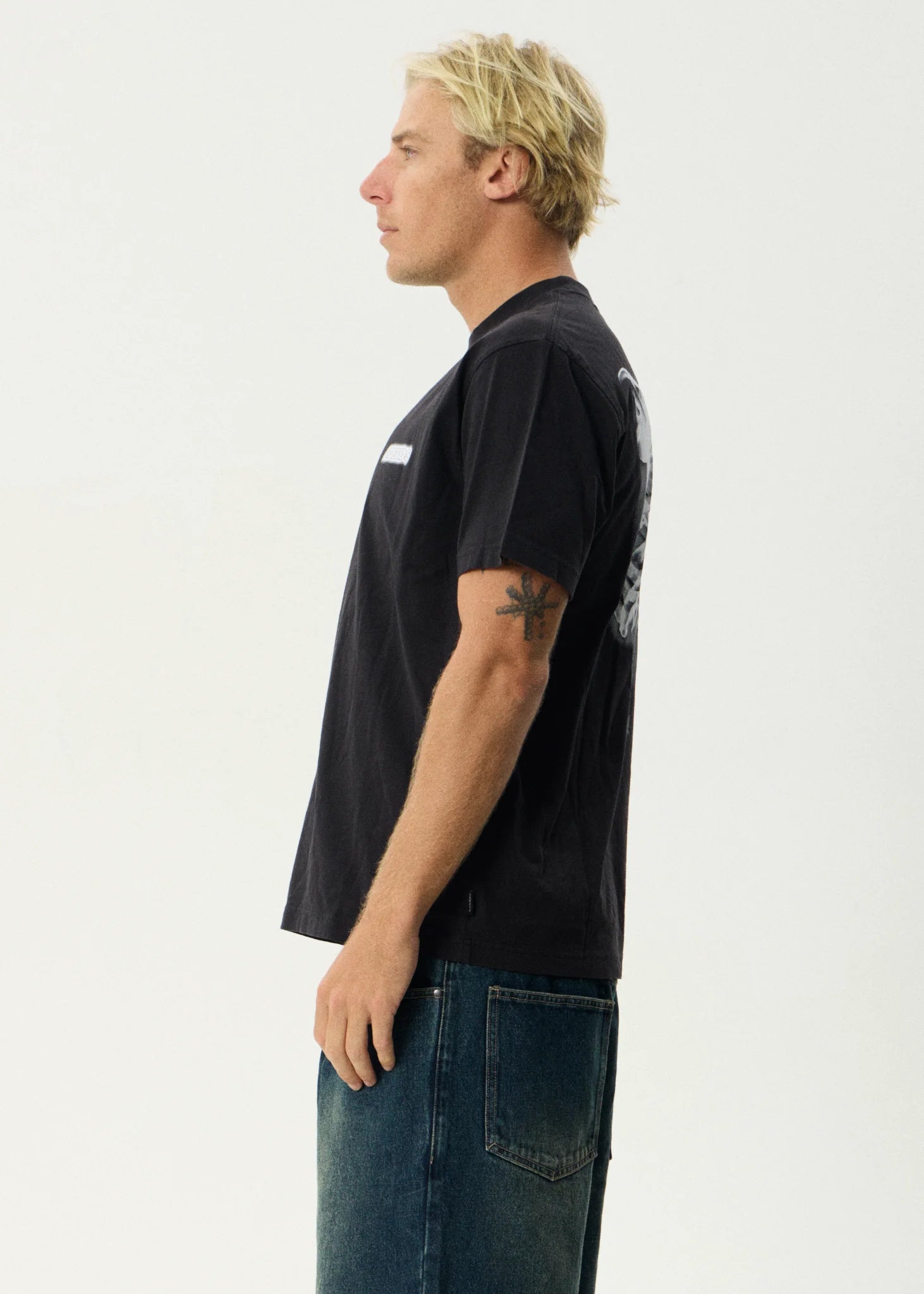 AFENDS X-RAY RETRO TEE – RECYCLED COTTON GRAPHIC T-SHIRT IN STONE BLACK