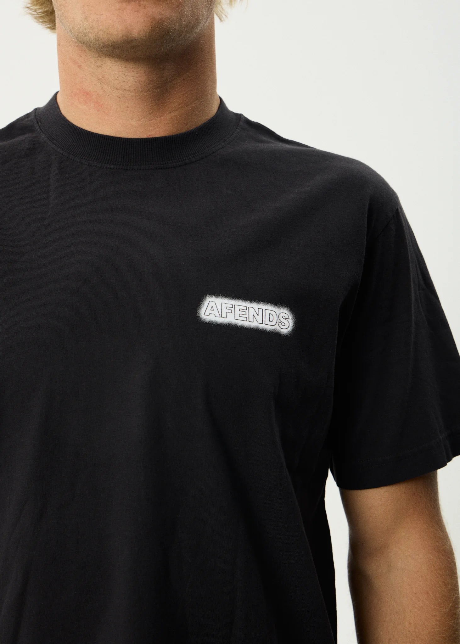 AFENDS X-RAY RETRO TEE – RECYCLED COTTON GRAPHIC T-SHIRT IN STONE BLACK