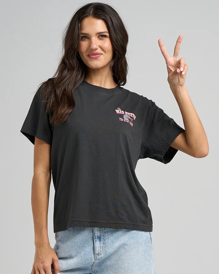 THE MAD HUEYS YEE HAW SEAHORSE WOMENS TEE - VINTAGE BLACK