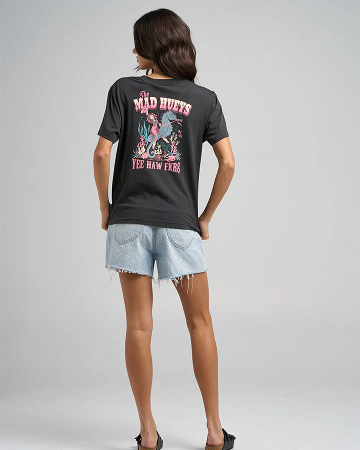 THE MAD HUEYS YEE HAW SEAHORSE WOMENS TEE - VINTAGE BLACK
