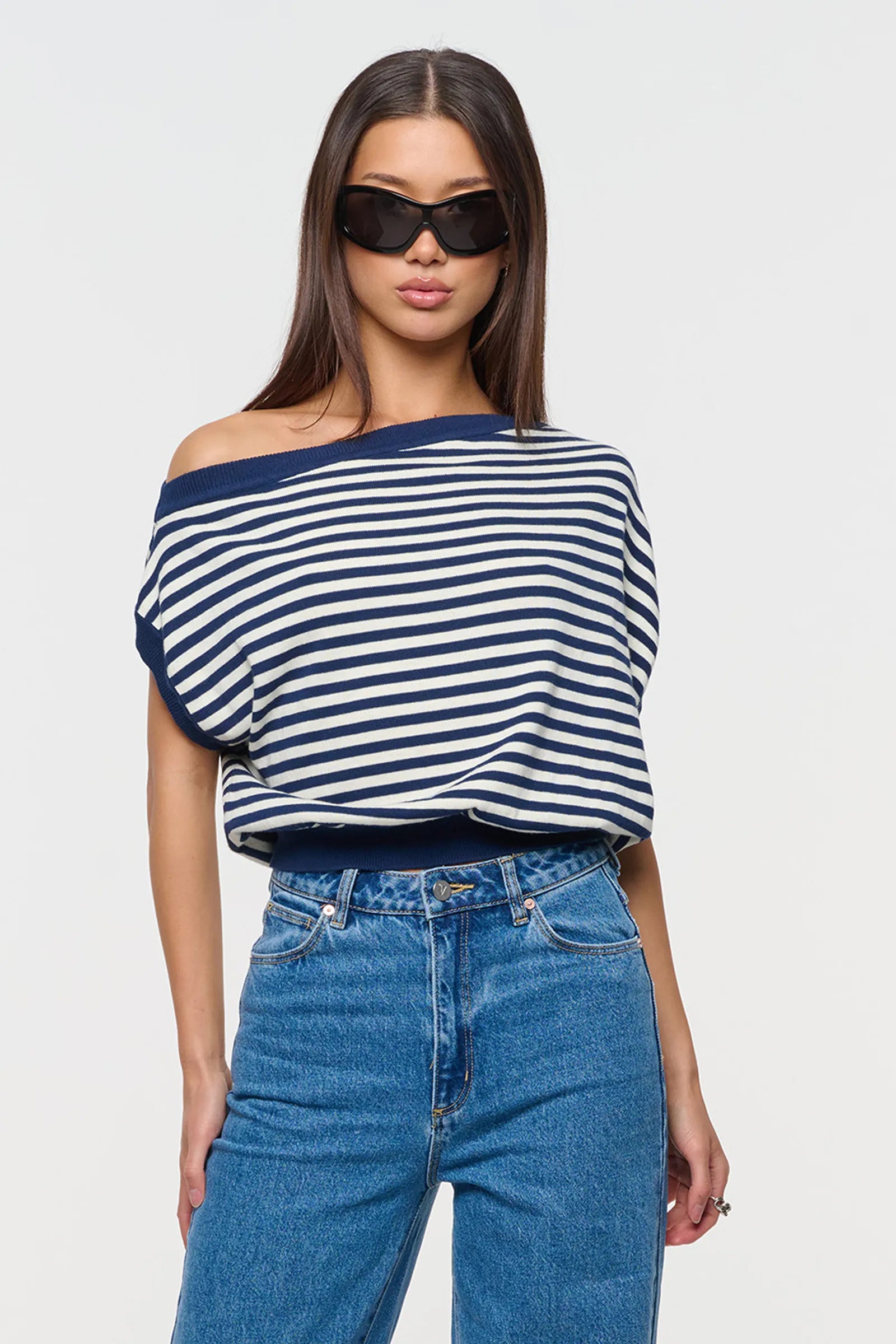 ABRAND COLD SHOULDER KNIT – STRIPE