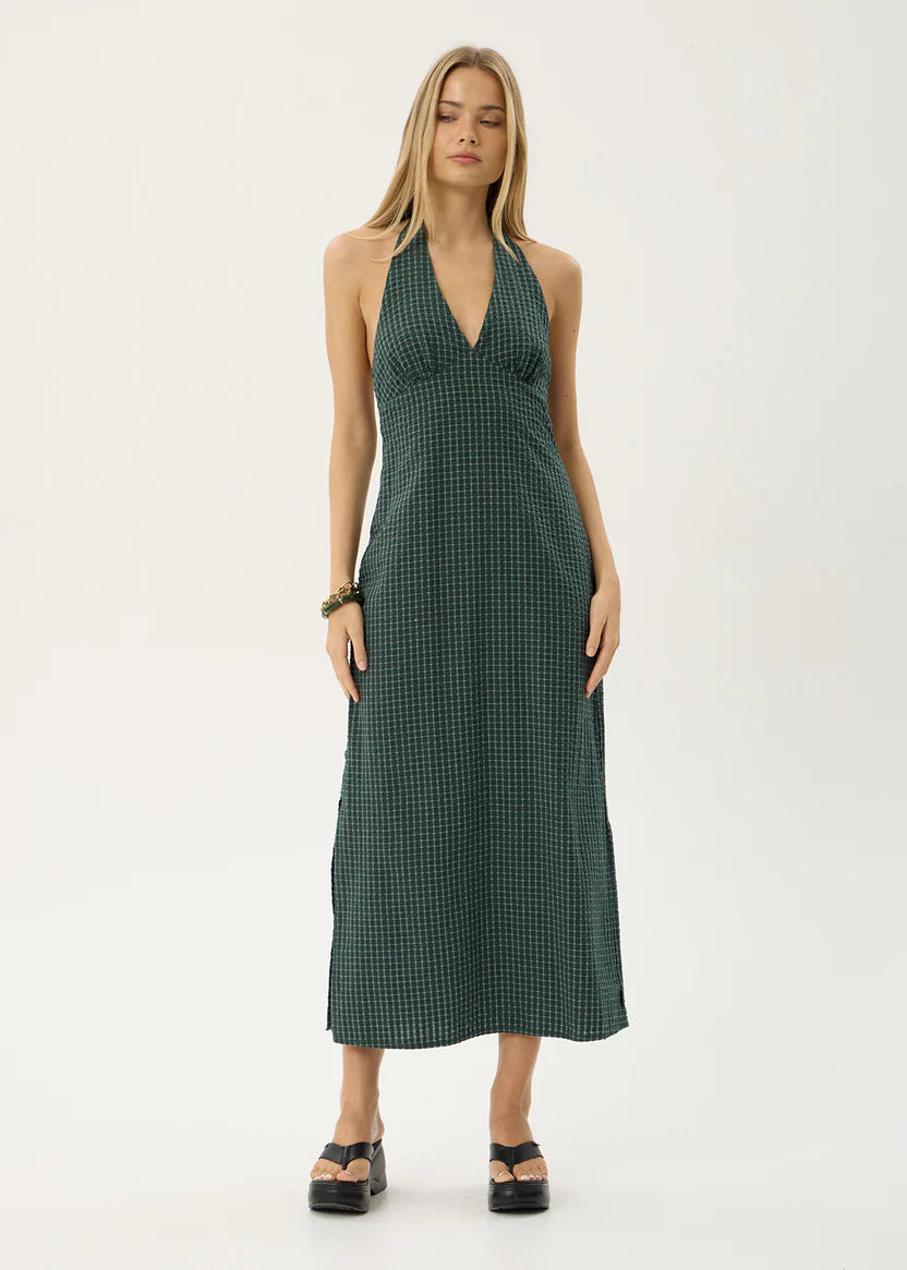 AFENDS ALEXA SEERSUCKER MAXI DRESS – REVERB PINE CHECK