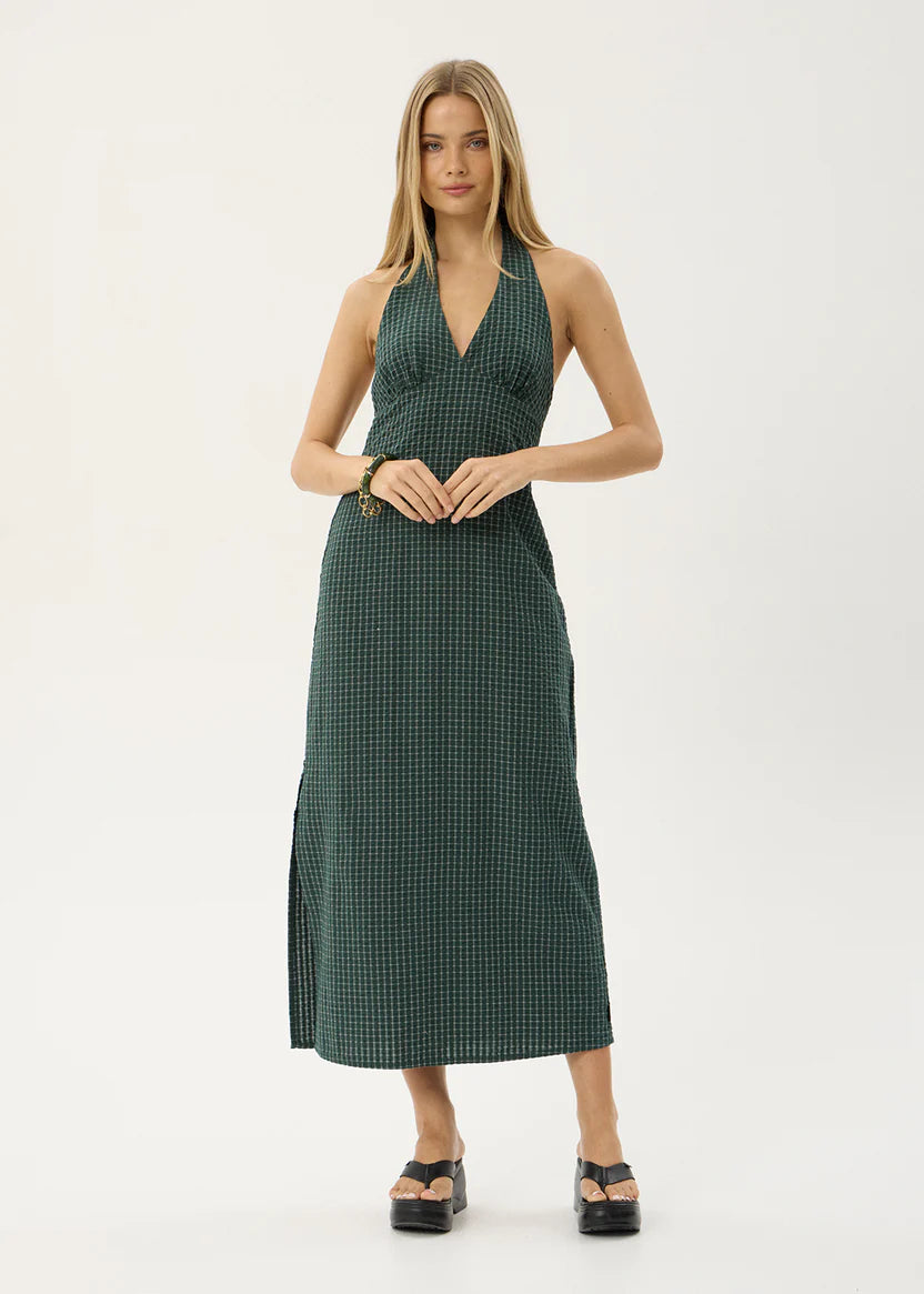AFENDS ALEXA SEERSUCKER MAXI DRESS – REVERB PINE CHECK