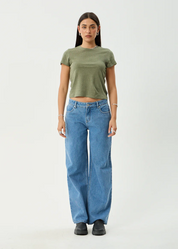 AFENDS ALYRA LOW RISE WIDE LEG JEAN BAGGY DENIM WORN BLUE