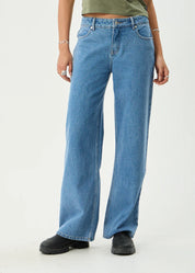 AFENDS ALYRA LOW RISE WIDE LEG JEAN BAGGY DENIM WORN BLUE