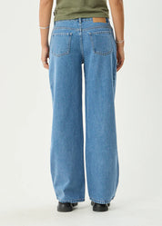 AFENDS ALYRA LOW RISE WIDE LEG JEAN BAGGY DENIM WORN BLUE