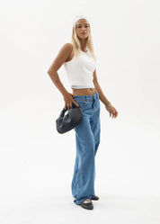 AFENDS ALYRA LOW RISE WIDE LEG JEAN BAGGY DENIM WORN BLUE