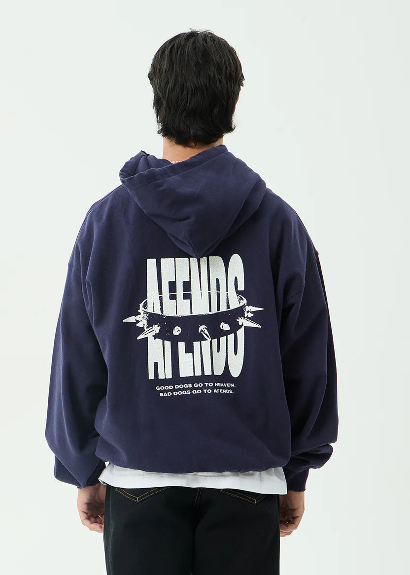AFENDS BAD DOG BOXY PULL ON HOOD MEN’S RECYCLED STREETWEAR HOODIE WASHED DEEP SEA
