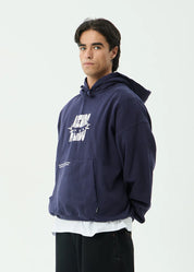 AFENDS BAD DOG BOXY PULL ON HOOD MEN’S RECYCLED STREETWEAR HOODIE WASHED DEEP SEA