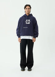 AFENDS BAD DOG BOXY PULL ON HOOD MEN’S RECYCLED STREETWEAR HOODIE WASHED DEEP SEA