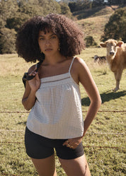AFENDS CANDICE SEERSUCKER CAMI TOP – REVERB MOONBEAM CHECK