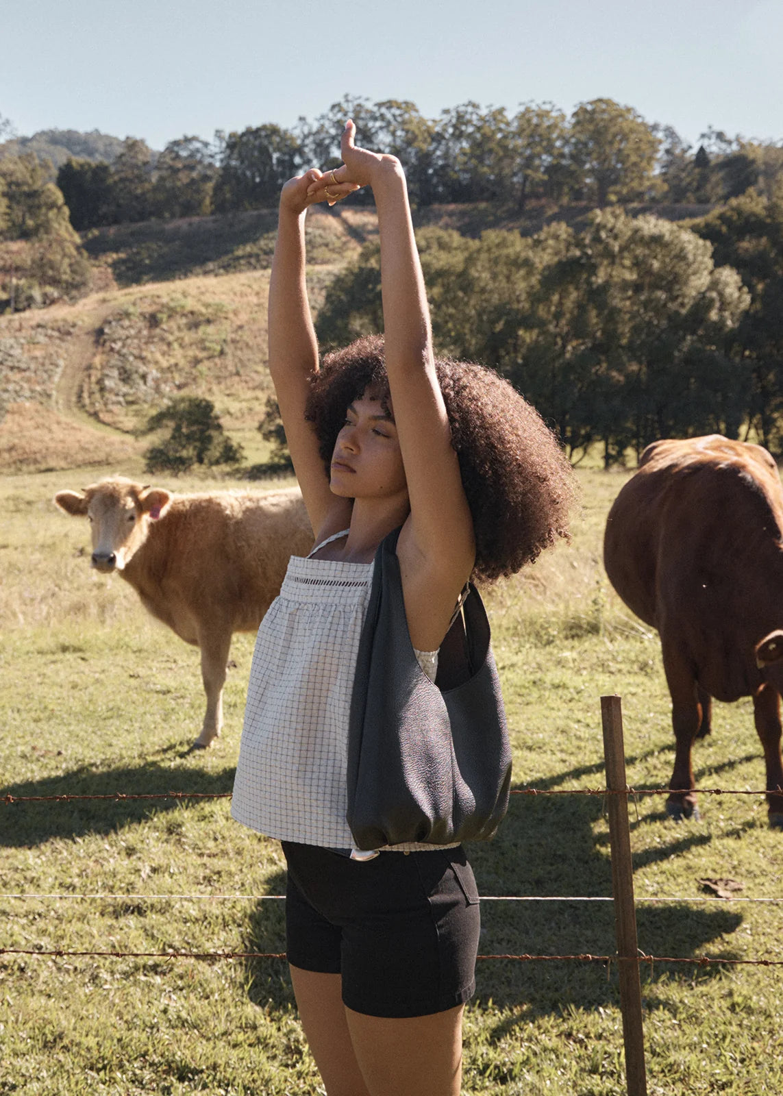AFENDS CANDICE SEERSUCKER CAMI TOP – REVERB MOONBEAM CHECK
