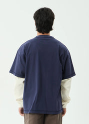 AFENDS CHAINS HEAVYWEIGHT LAYERED WAFFLE LONG SLEEVE TEE RECYCLED STREETWEAR WASHED DEEP SEA